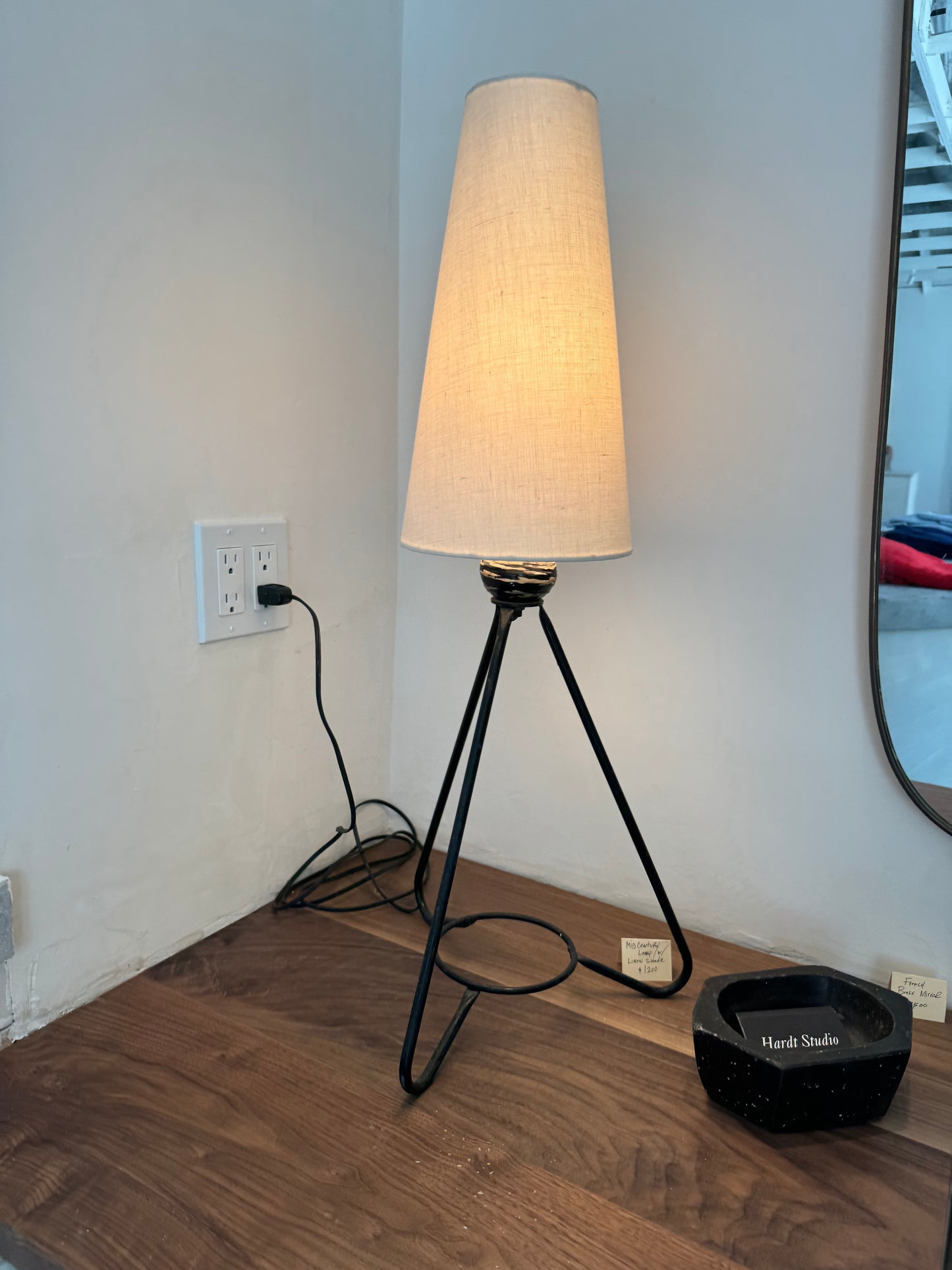 MId Mod black lamp w/ linen Shade