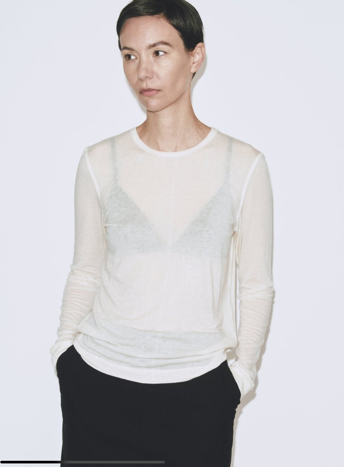 Wool Tencel Crew Neck Top - Ivory