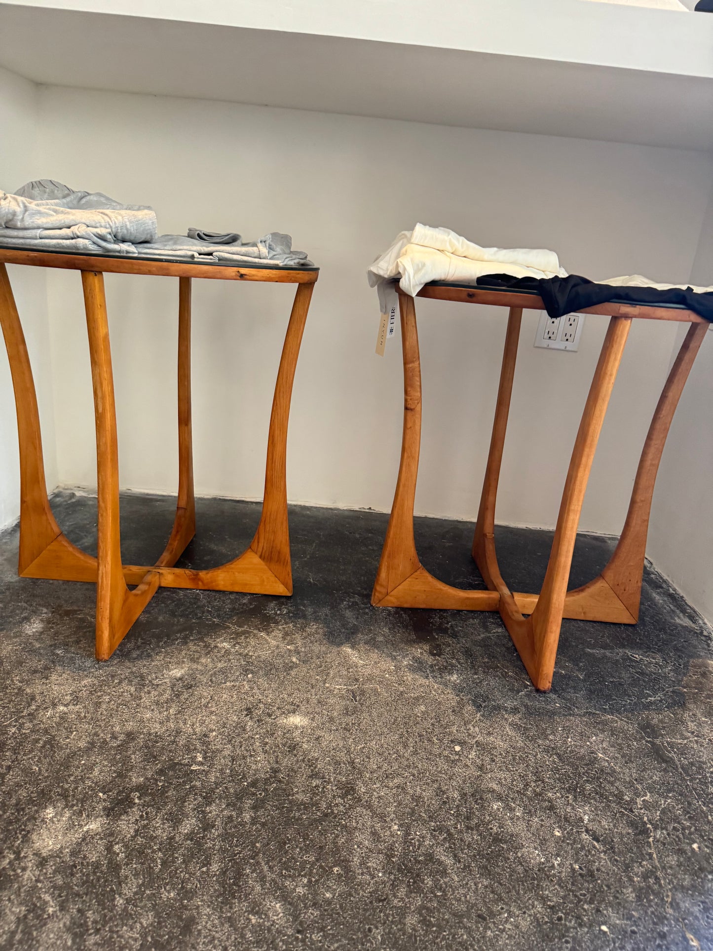 wood and Glass mid mod side tables