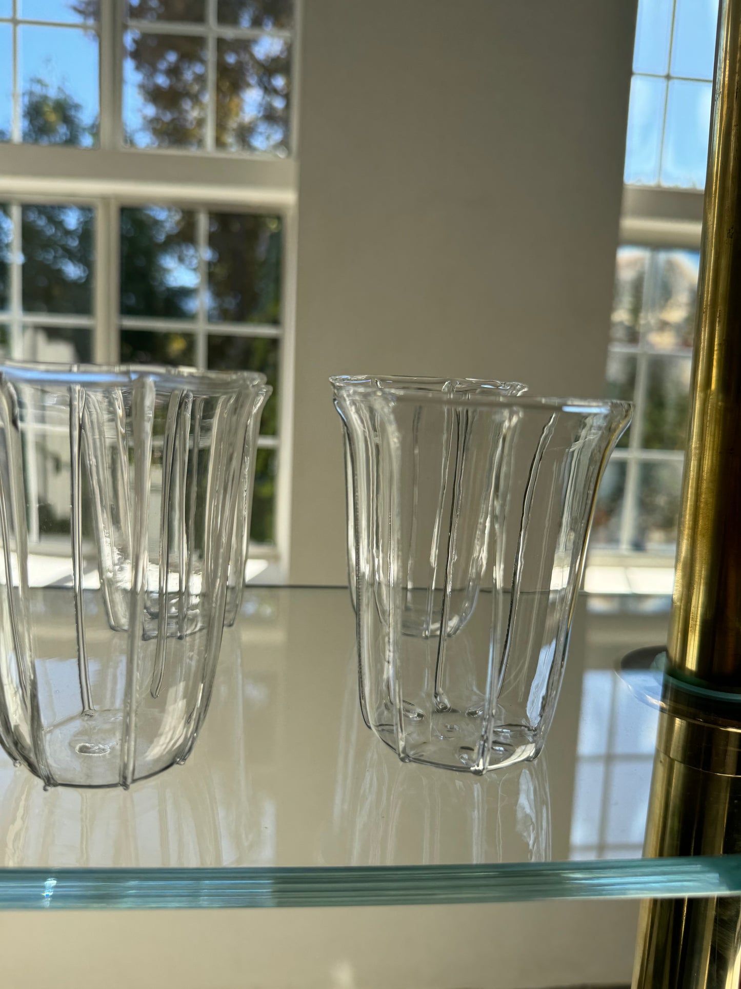 Handblown ribbed glasses pair