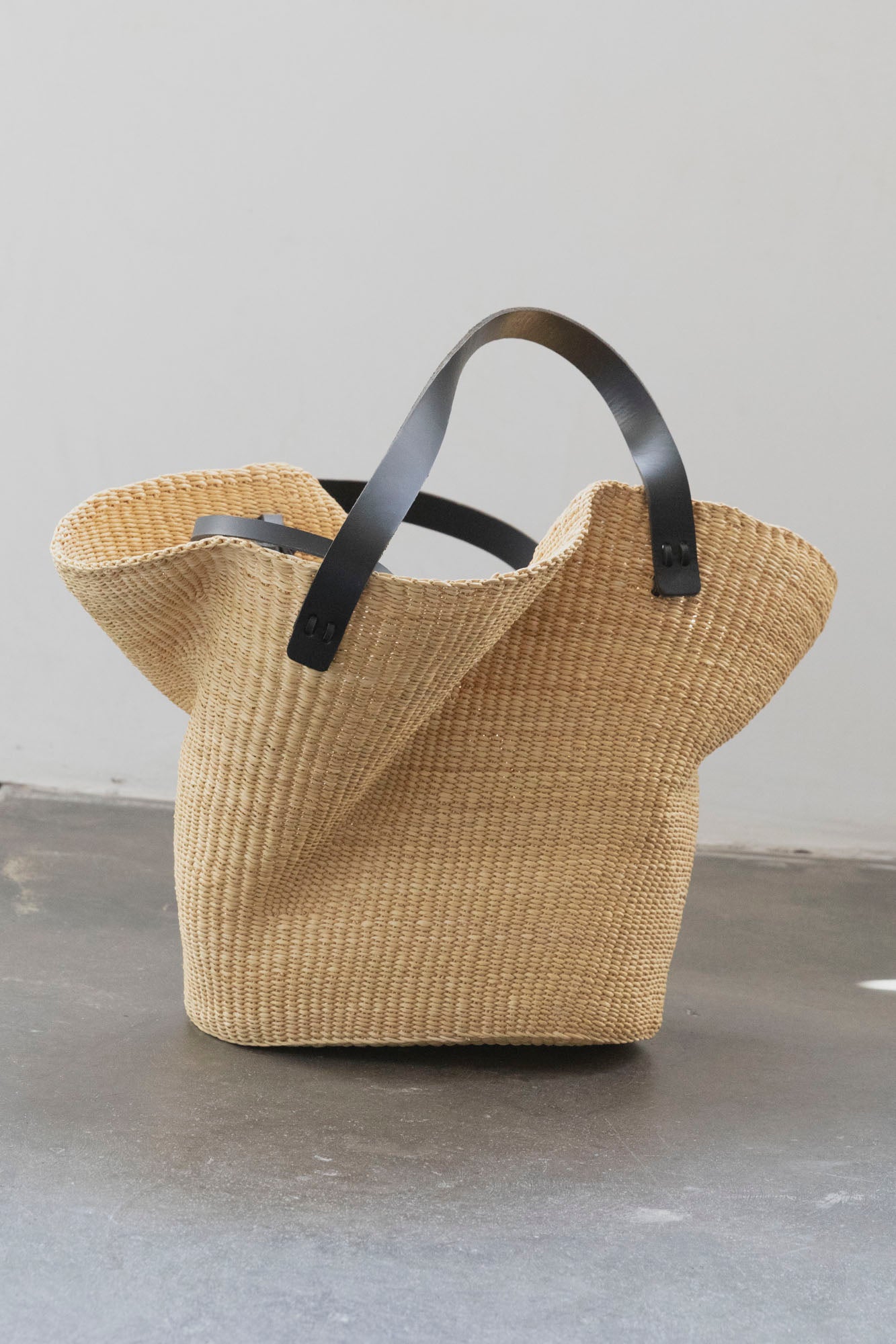 Froissé Raffia and Leather Shopping Bag