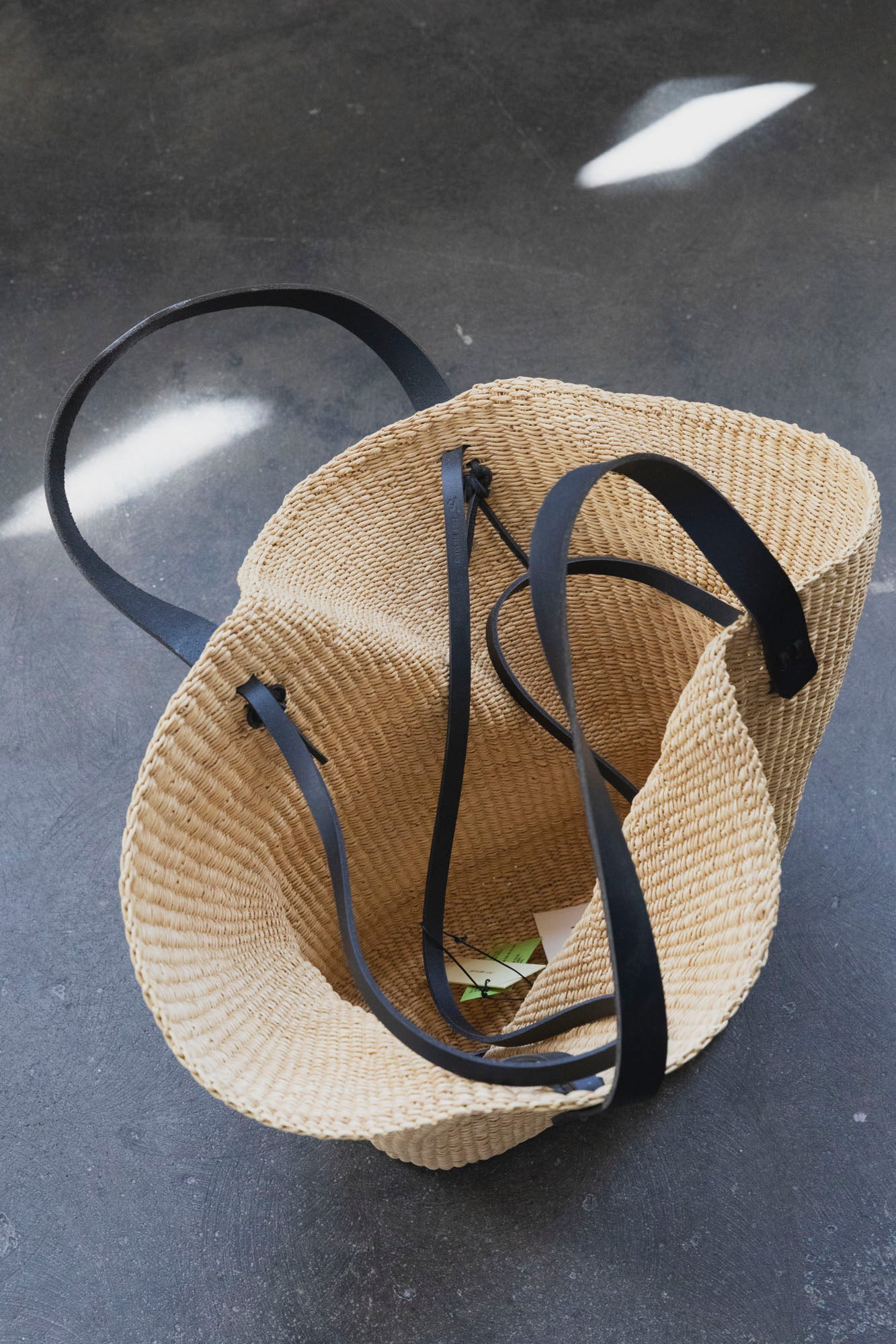 Froissé Raffia and Leather Shopping Bag