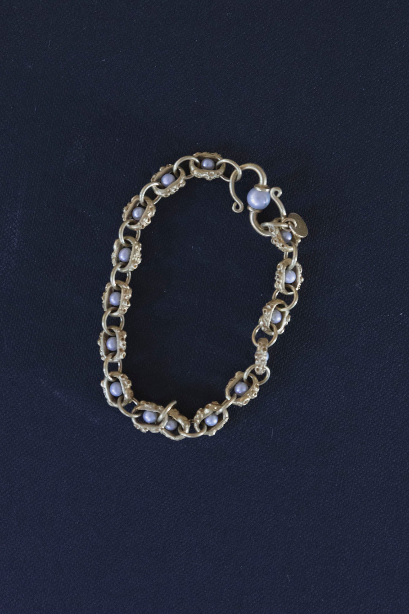 19k Gold, Pearl and Diamond Bracelet 8 Inches