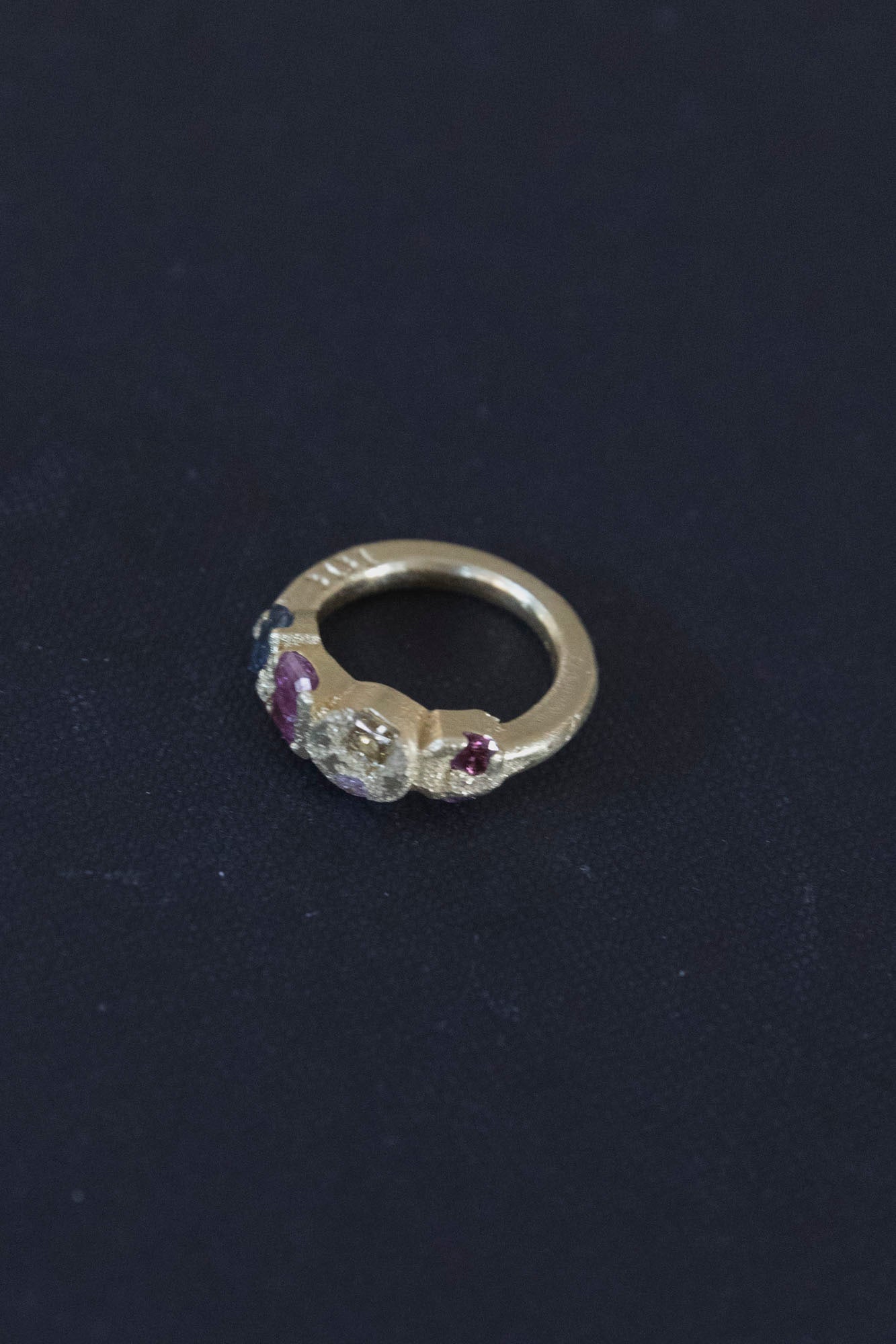 19k Gold and Diamond, Spinel, Garnet and Sapphire Jewl Ring 3131 Sz 5.5
