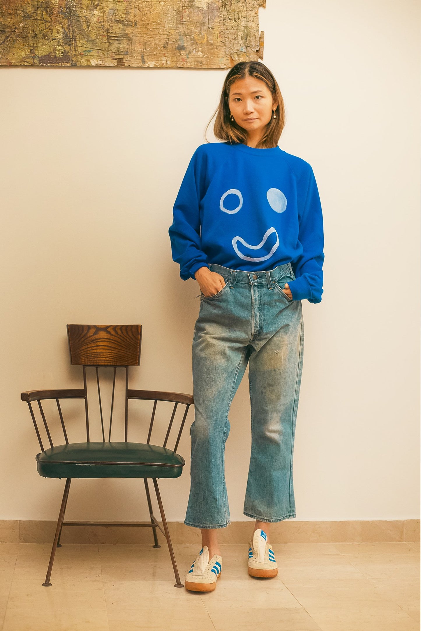 Vintage Smile Sweatshirt, Marine