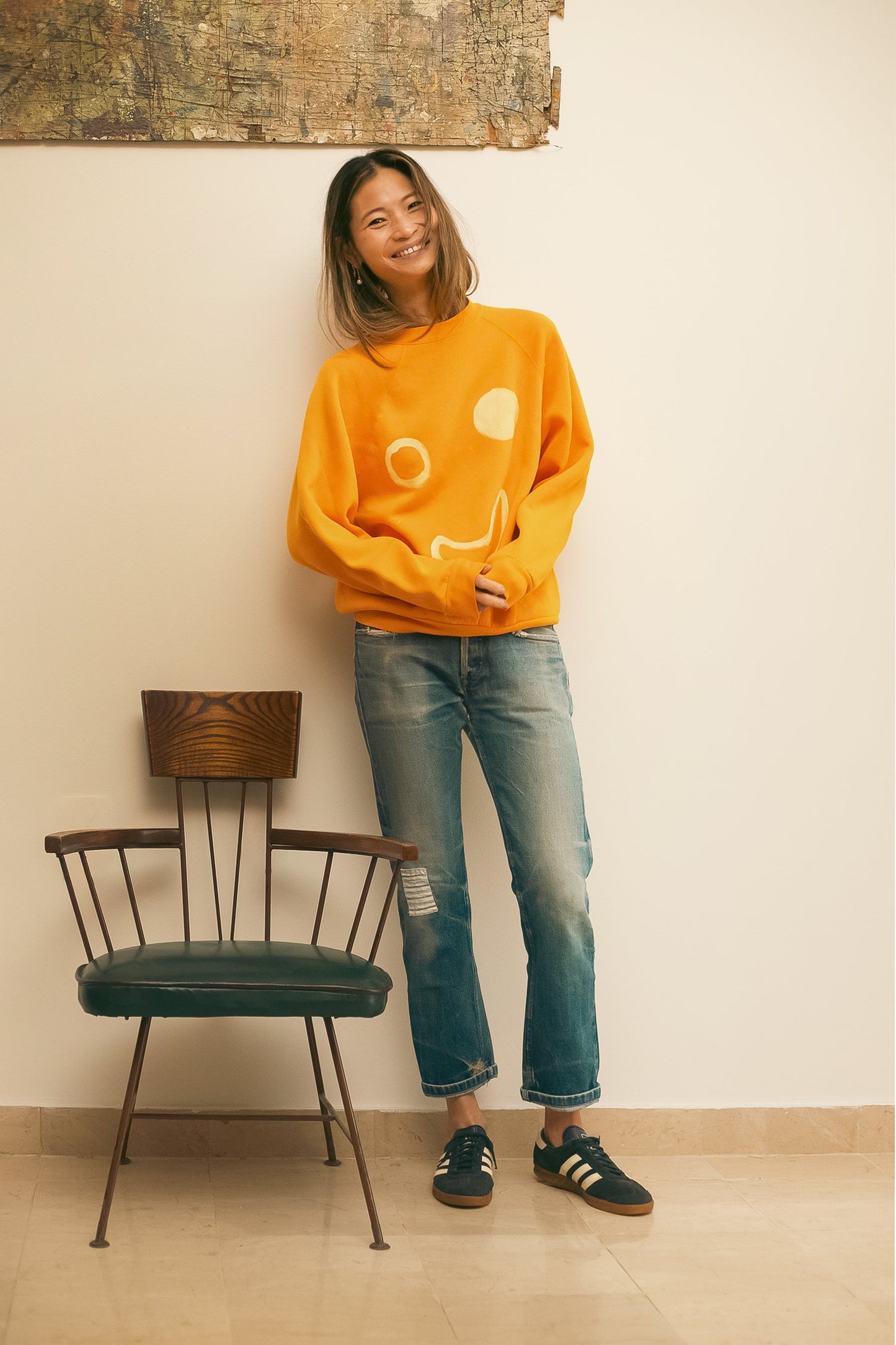 Vintage Smile Sweatshirt, Yellow