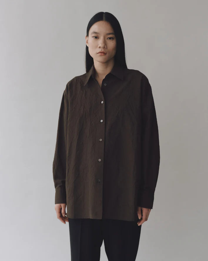 Crinkle Oversize Shirt - Brown