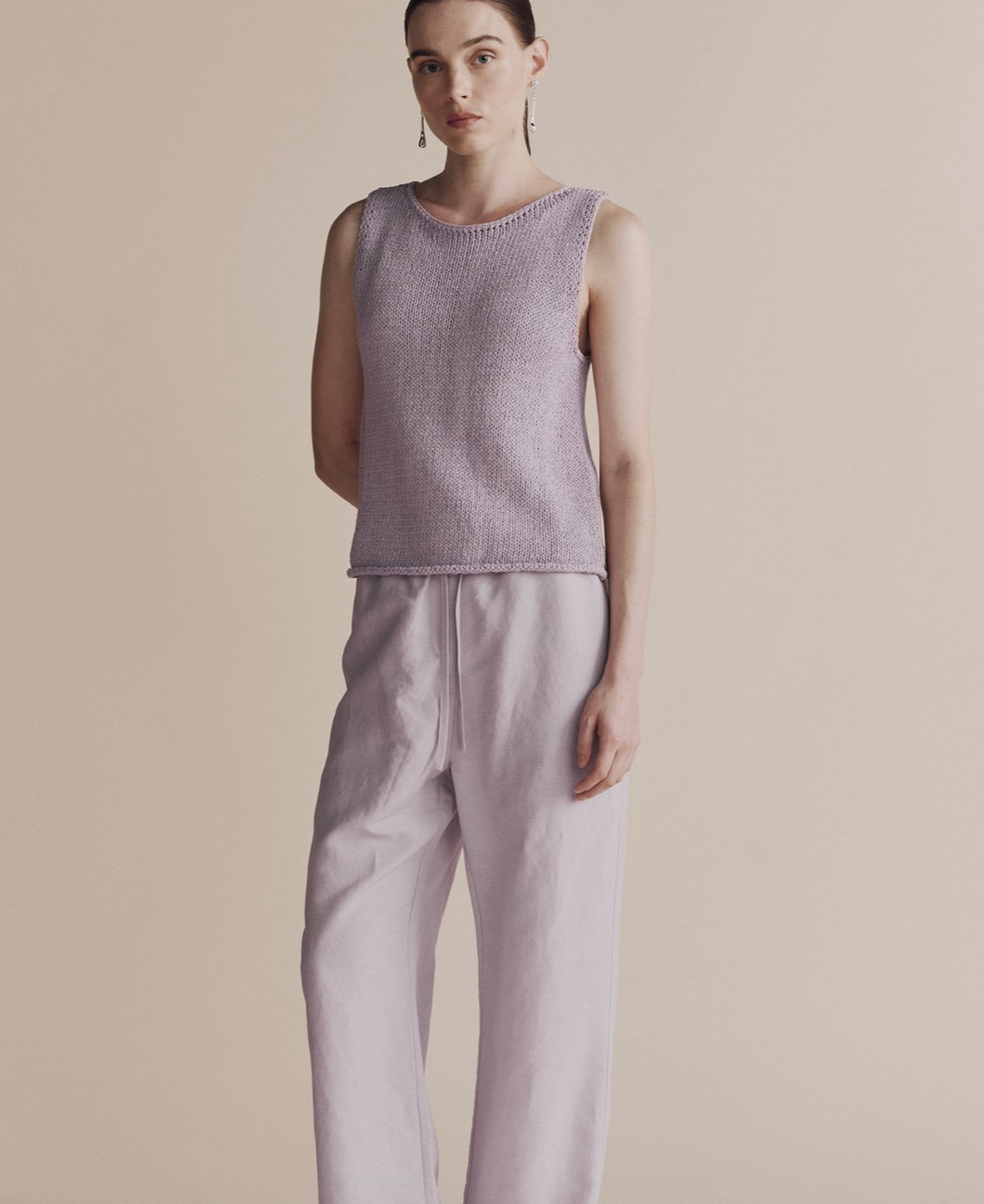 Boat Neck Knit Tank in Lilac